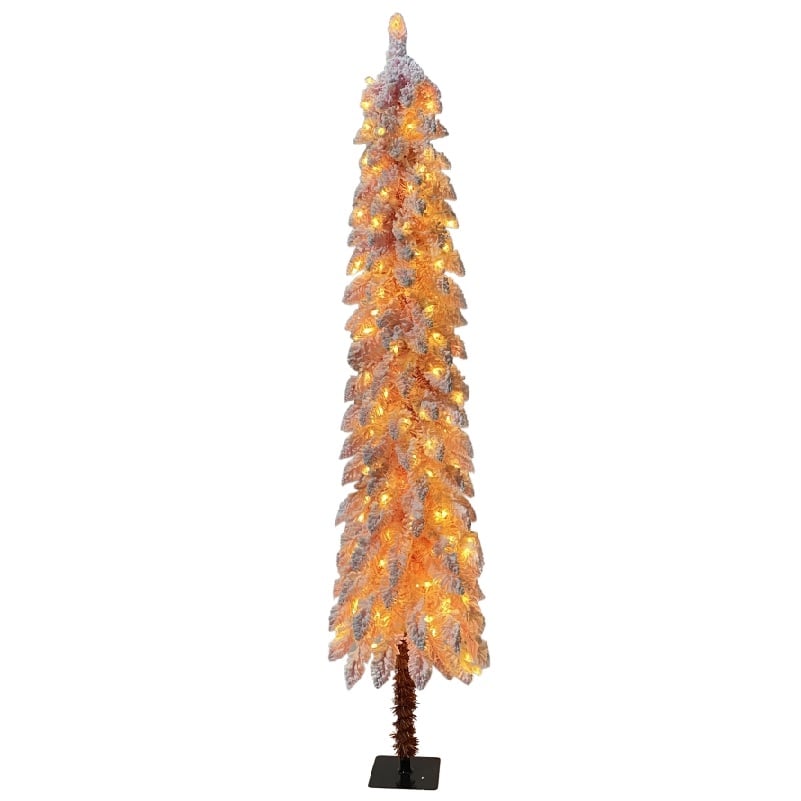 Pre-Lit Flocked Pink Alpine Pencil  Xmas Tree