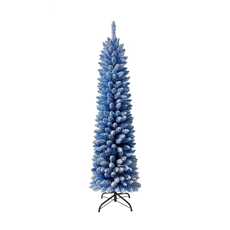 Snowing Pencil PVC Flocked Blue Christmas Tree