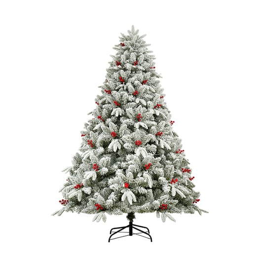 6FT PE&PVC With Red Berried Flocked Artificial  Hinged Christmas Tree